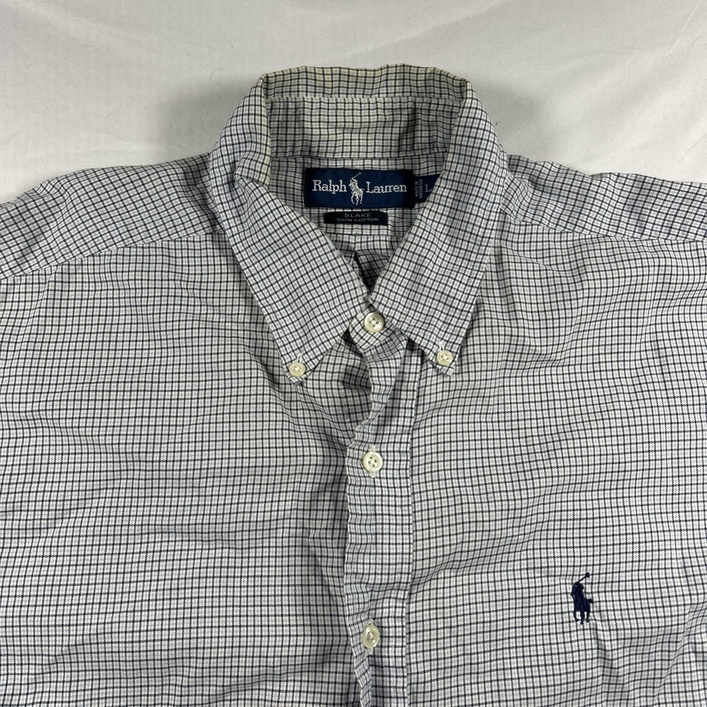 Ralph Lauren Blake Men's L Blue Houndstooth Button Down Cotton Shirt Read !